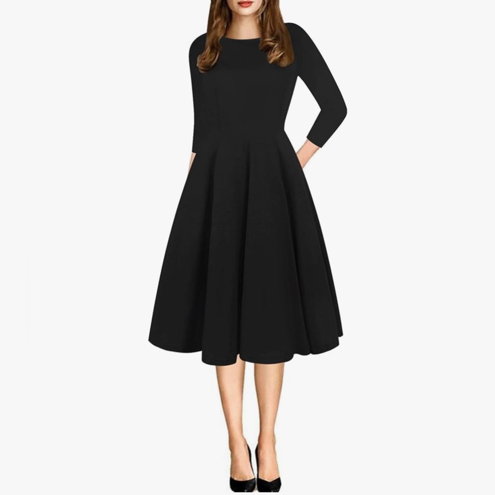 Scoop Neck with Pockets Puffy Swing Casual Party Dress